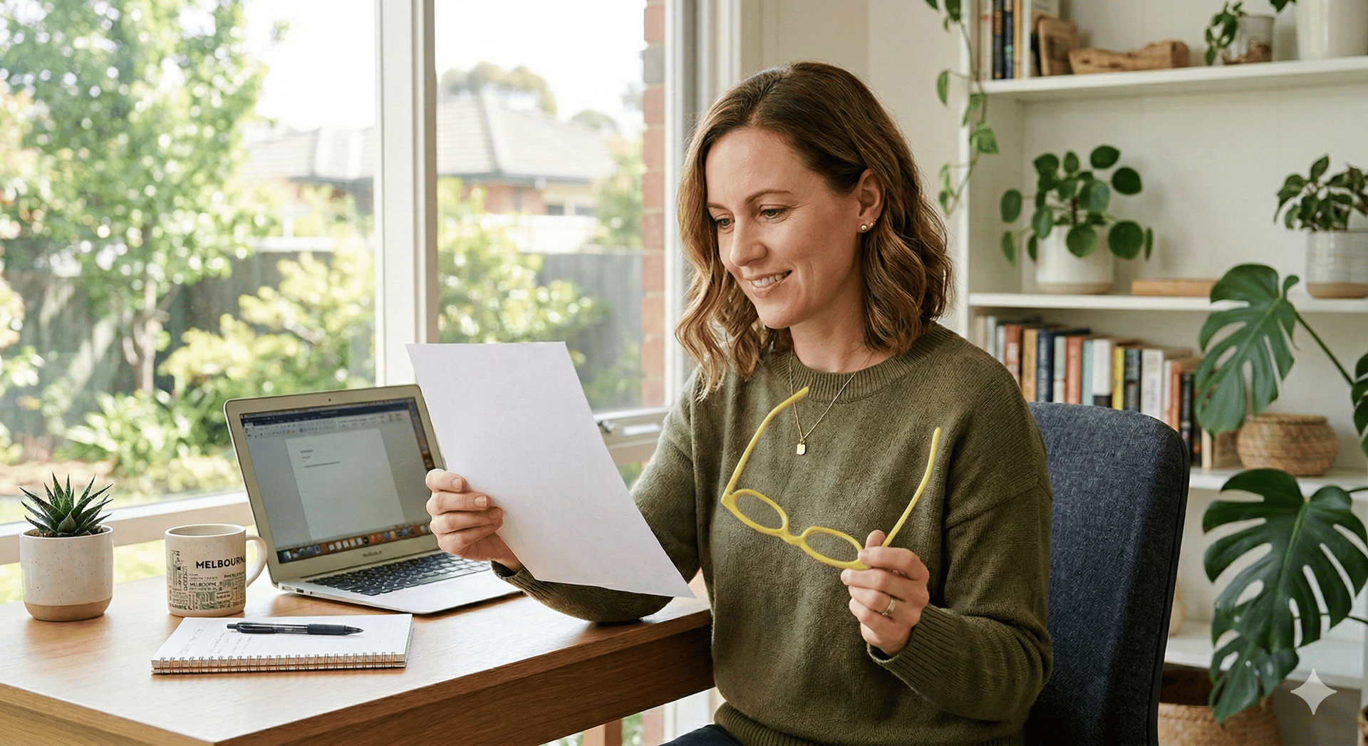Person in Australia holding a glasses prescription and eyeglasses, illustrating how to read prescription numbers for lens choice.