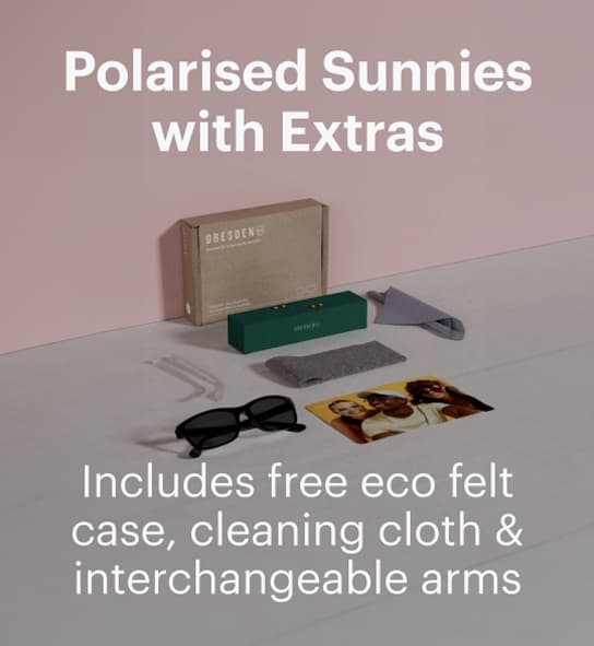 Dresden Vision New Zealand sunglasses bundle with accessories featuring eco felt case and interchangeable parts