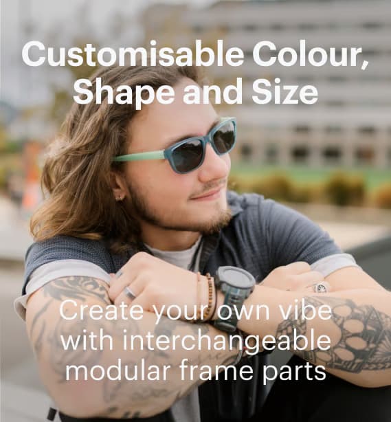 Dresden Vision Australia sunglasses with customisable colours and interchangeable parts for personalised eyewear style