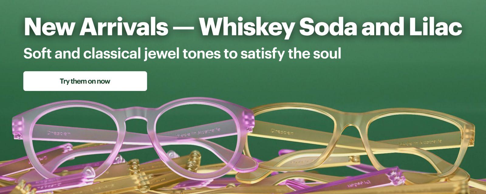 Dresden glasses in new Lilac and Whiskey Soda colourways