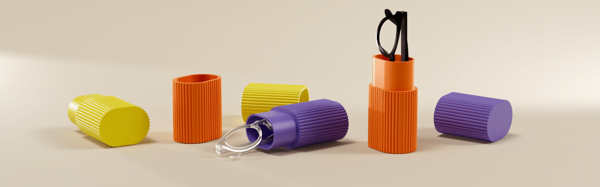 Durable hard glasses cases in vibrant colors, providing Canadian customers with practical and personalized eyeglass storage options.