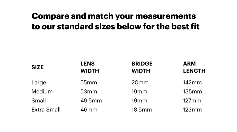 Compare and match your measurements for you glasses